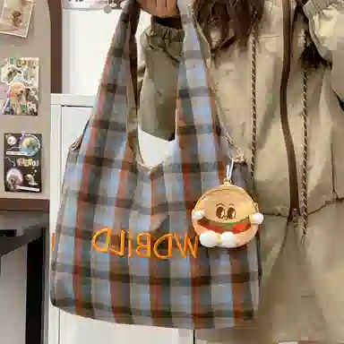 垣途者 日系复古格子休闲韩版刺绣学生上课包 涤纶 单肩包 女款 多色