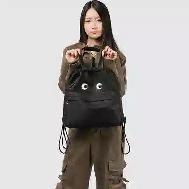 垣途者 简约百搭搞怪学生 尼龙 双肩包 男女同款情侣款 黑色