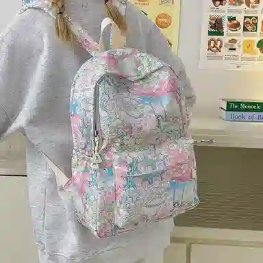 垣途者 日系可爱书包学生高颜值满印碎花背包 尼龙 双肩包 常规 女款 粉色