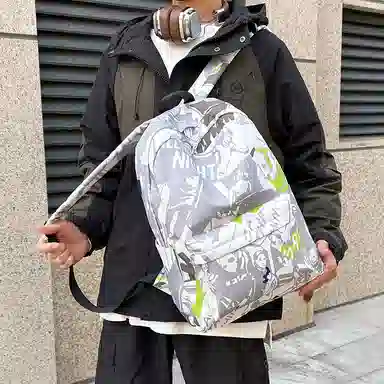 垣途者 韩版涂鸦百搭初高中大学生 尼龙 双肩包 男女同款情侣款 绿色/蓝色