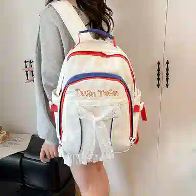 垣途者 可爱时尚潮流百搭 复合布 双肩包 常规 女款 白色/粉色