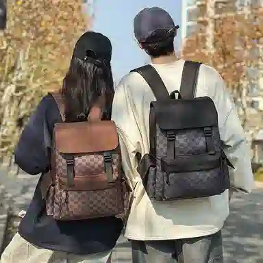 垣途者 潮流格子时尚百搭 尼龙 双肩包 男女同款情侣款 棕色/黑色