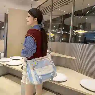 垣途者 可爱撞色小清新日系学院风少女大容量托特包学生上课补习袋 尼龙 斜挎包 女款 多色