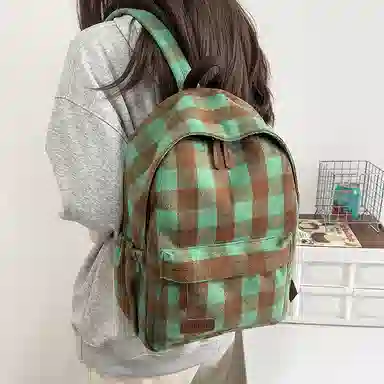 垣途者 经典格子百搭学生书包拉链开合 毛呢 双肩包 女款 多色