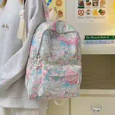 垣途者 日系可爱书包学生高颜值满印碎花背包 尼龙 双肩包 常规 女款 粉色