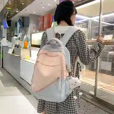 垣途者 大容量撞色书包韩版学生简约百搭 尼龙 双肩包 常规 女款 多色