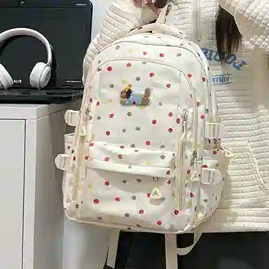 垣途者 日系可爱波点简约 尼龙 双肩包 女款 白色/黄色