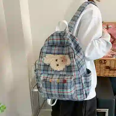 垣途者 格子可爱小清新书包 尼龙 双肩包 常规 女款