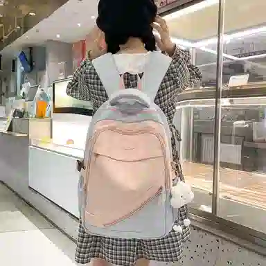 垣途者 大容量撞色书包韩版学生简约百搭 尼龙 双肩包 常规 女款 多色