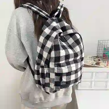 垣途者 经典格子百搭学生书包拉链开合 毛呢 双肩包 女款 多色