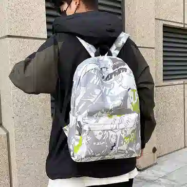 垣途者 韩版涂鸦百搭初高中大学生 尼龙 双肩包 男女同款情侣款 绿色/蓝色