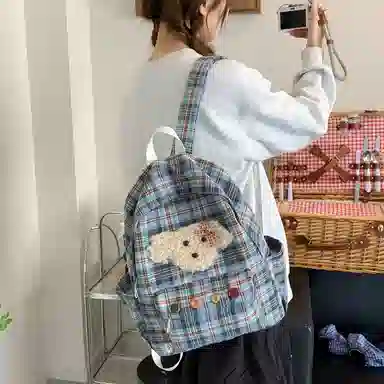 垣途者 格子可爱小清新书包 尼龙 双肩包 常规 女款