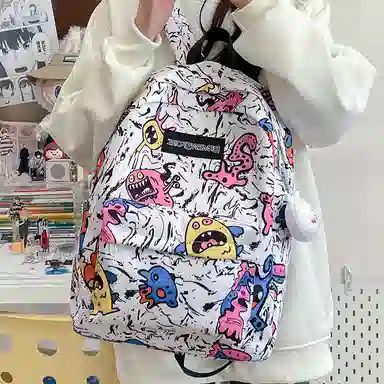 垣途者 涂鸦小怪兽学生书包背包 尼龙 双肩包 常规 男女同款情侣款 多色