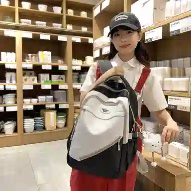 垣途者 大容量撞色书包韩版学生简约百搭 尼龙 双肩包 常规 女款 多色