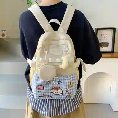 垣途者 日系小清新可爱甜学生 尼龙 双肩包 女款 白色蓝格子