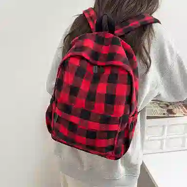 垣途者 经典格子百搭学生书包拉链开合 毛呢 双肩包 女款 多色