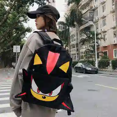 垣途者 卡通动漫大容量街头潮流 毛绒 双肩包 男女同款情侣款 黑色