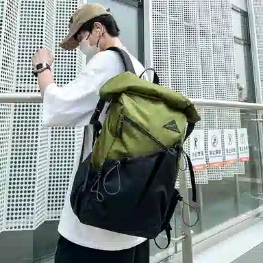 垣途者 休闲简约撞色设计日常通勤时尚百搭 牛津布 双肩包 常规 男女同款情侣款 黑白/黑黄/黑绿