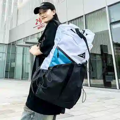 垣途者 休闲简约撞色设计日常通勤时尚百搭 牛津布 双肩包 常规 男女同款情侣款 黑白/黑黄/黑绿