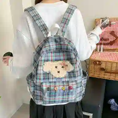 垣途者 格子可爱小清新书包 尼龙 双肩包 常规 女款