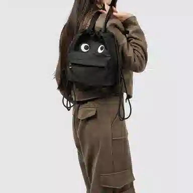 垣途者 简约百搭搞怪学生 尼龙 双肩包 男女同款情侣款 黑色