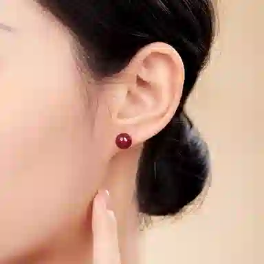 一世倾 新中式本命年平安转运珠养吉祥如意招财纳福 好运 朱砂 耳钉 男女同款情侣款