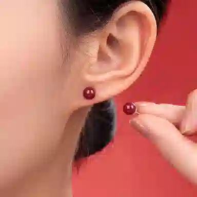 一世倾 新中式本命年平安转运珠养吉祥如意招财纳福 好运 朱砂 耳钉 男女同款情侣款