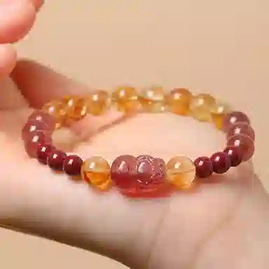 一世倾 高级感招财吞进瑞兽貔貅接正财好运国潮小清新转运珠国潮通勤百搭轻奢风天然 黄水晶 手串 男女同款情侣款