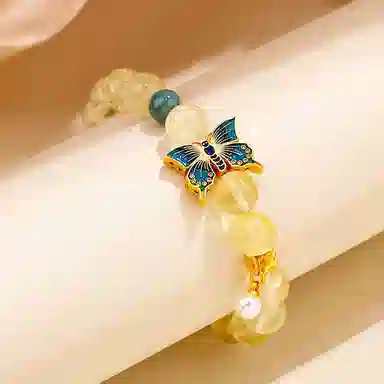 一世倾 新中式珐琅蝴蝶招财未来可期前程似锦如意转运招财暴富发财天然 黄发晶 手串 男女同款情侣款