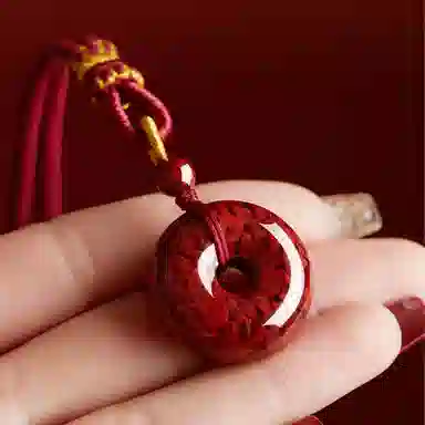 一世倾 高含量晶体砂平安扣新中式复古毛衣链本命年招财纳福诸事顺利复古文艺小众经典百搭转运礼盒好运 朱砂 项链 男女同款情侣款