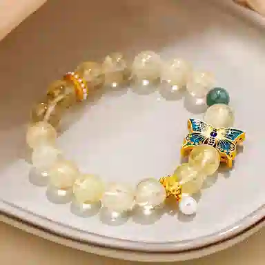 一世倾 新中式珐琅蝴蝶招财未来可期前程似锦如意转运招财暴富发财天然 黄发晶 手串 男女同款情侣款