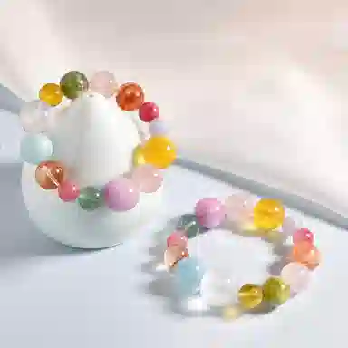 一世倾 多巴胺小清新彩虹配色多财多宝招财纳福新中式国潮精致充满活力与希望通勤日常百搭高级感好运天然 多色水晶 手串 男女同款情侣款