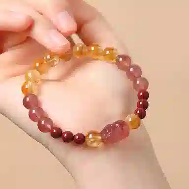 一世倾 高级感招财吞进瑞兽貔貅接正财好运国潮小清新转运珠国潮通勤百搭轻奢风天然 黄水晶 手串 男女同款情侣款