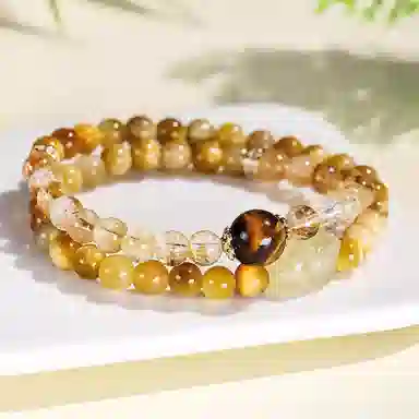 一世倾 招财进宝 时来运转 新中式 招财纳福 八方来财 小众设计通勤 日常百搭高级感#好运天然 黄水晶 手串 男女同款情侣款