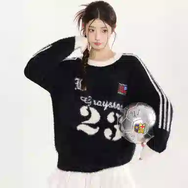 悍戈 美式街头风复古宽松圆领秋冬套头上衣针织衫 男女同款