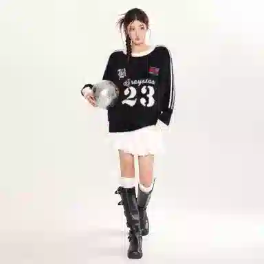 悍戈 美式街头风复古宽松圆领秋冬套头上衣针织衫 男女同款