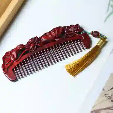 書卓 【出水芙蓉】精工制作 精雕细琢 招财进宝 #好运 红花梨 木梳 男女同款情侣款