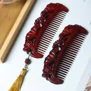 書卓 【出水芙蓉】精工制作 精雕细琢 招财进宝 #好运 红花梨 木梳 男女同款情侣款
