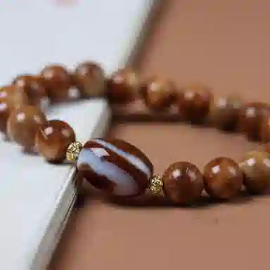 書卓 顶级飘花  搭配玛瑙天珠  天然棕眼棕线 新中式国风气质#好运 库克 手串 男女同款情侣款