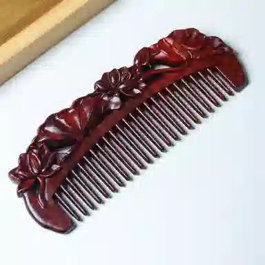 書卓 【出水芙蓉】精工制作 精雕细琢 招财进宝 #好运 红花梨 木梳 男女同款情侣款