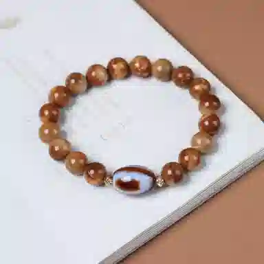 書卓 顶级飘花  搭配玛瑙天珠  天然棕眼棕线 新中式国风气质#好运 库克 手串 男女同款情侣款