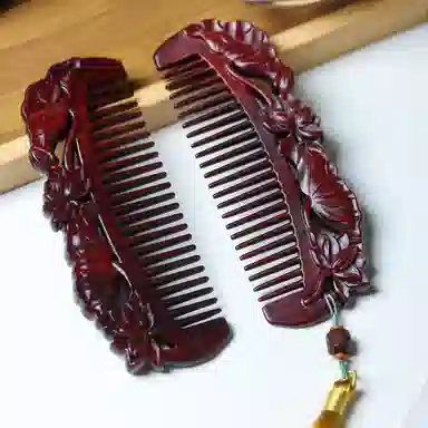 書卓 【出水芙蓉】精工制作 精雕细琢 招财进宝 #好运 红花梨 木梳 男女同款情侣款