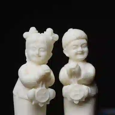 書卓 童男童女  国潮新中式  招财转运 腰缠万贯#好运 精雕 象牙果 摆件 男女同款情侣款