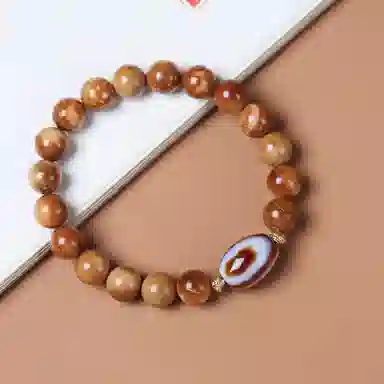 書卓 顶级飘花  搭配玛瑙天珠  天然棕眼棕线 新中式国风气质#好运 库克 手串 男女同款情侣款