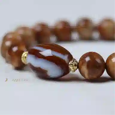 書卓 顶级飘花  搭配玛瑙天珠  天然棕眼棕线 新中式国风气质#好运 库克 手串 男女同款情侣款