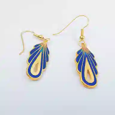 非遗老货 红桥 蓝色羽毛 珐琅 耳环 女款