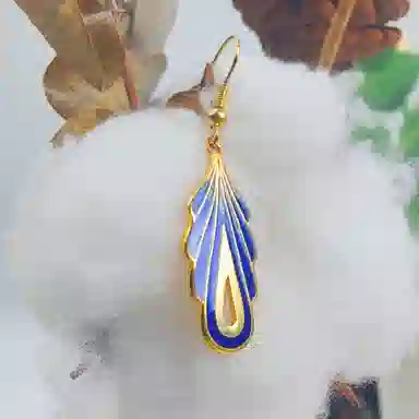 非遗老货 红桥 蓝色羽毛 珐琅 耳环 女款