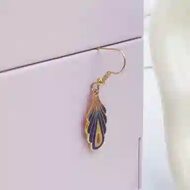 非遗老货 红桥 蓝色羽毛 珐琅 耳环 女款