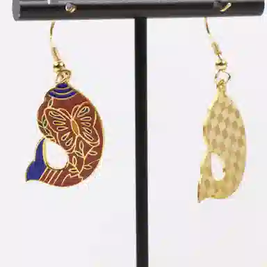 红桥 吉祥红双鱼 绮梦 珐琅 耳环 女款