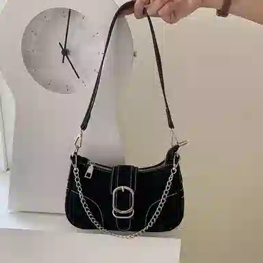 PINK LAND Retro PU Shoulder Bag Black